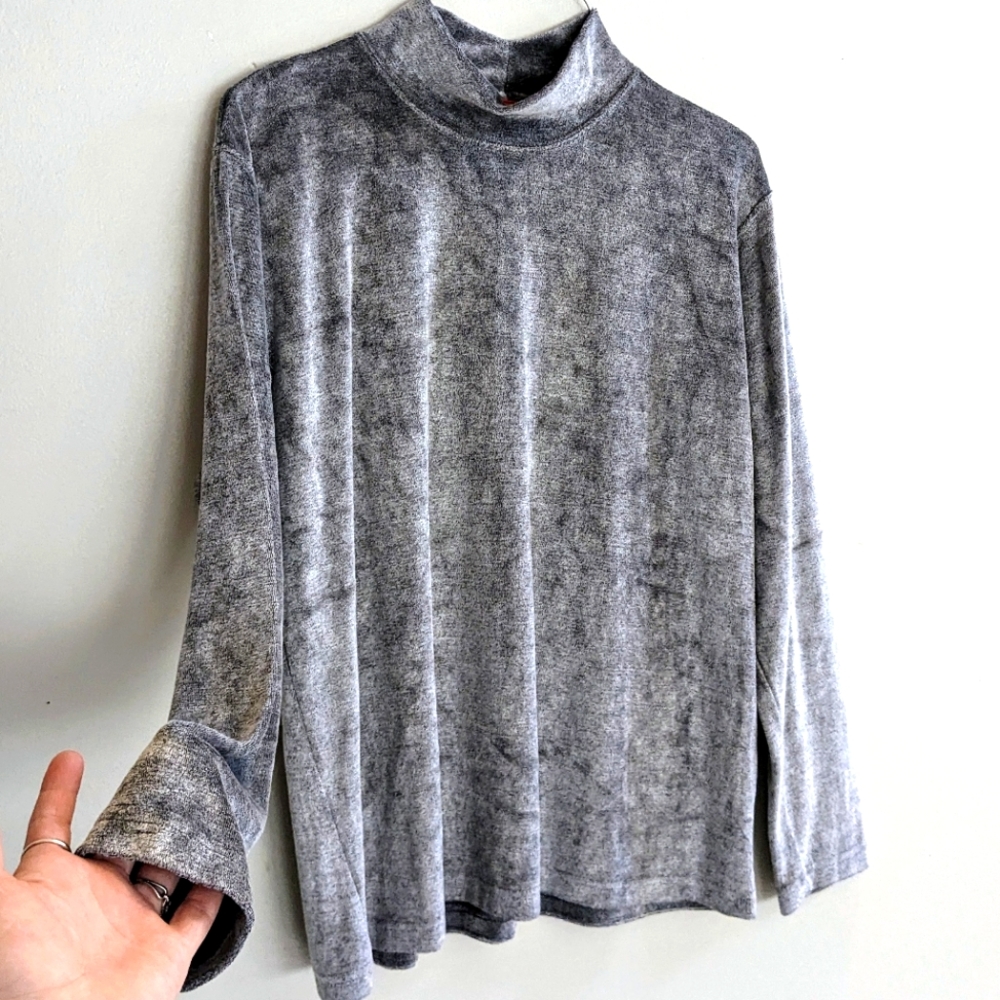Vintage Liz&Co Velvet Sweater, Silver Gray, Women's Size Large Turtleneck